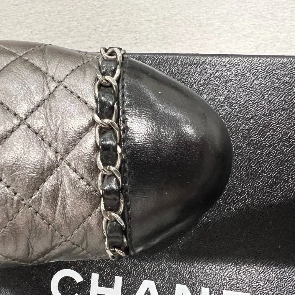CHANEL DK SILVER / black Mules 2017 C9981 chain detail size 35 EUC